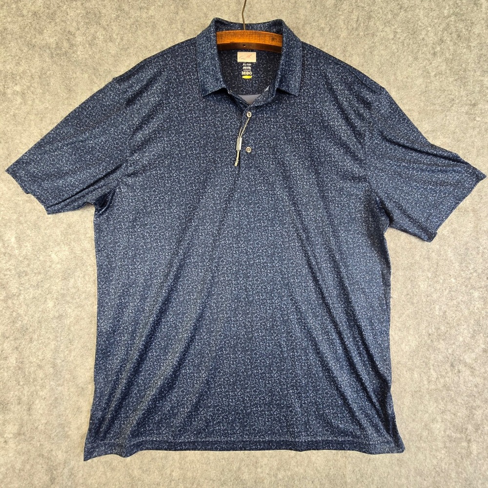 Greg Norman Mens ML75 Play Dry Golf Polo Shirt XL Navy Blue Abstract Swirl Print